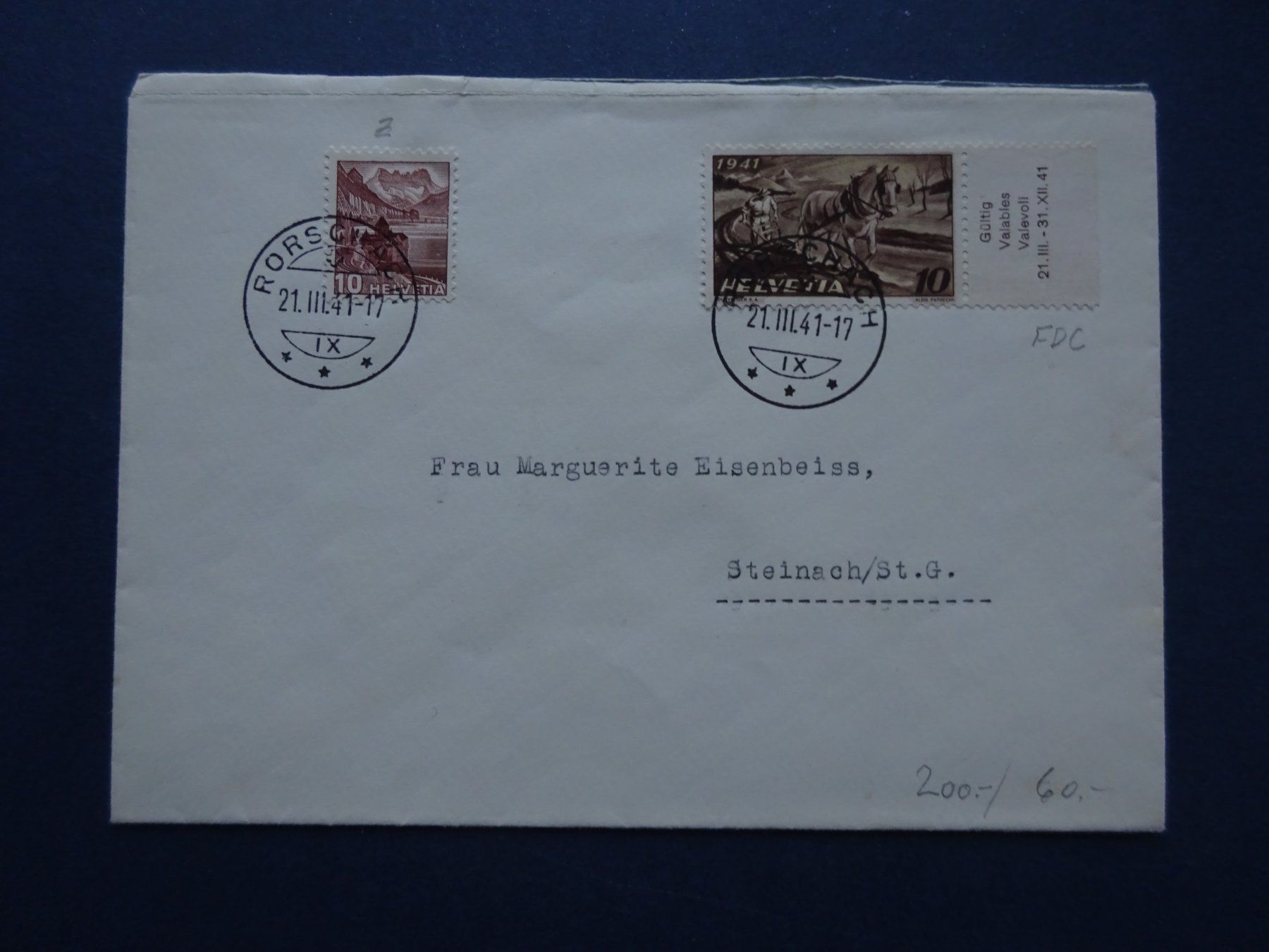 Alle Briefmarken: 1941 Z-Nr.252 FDC glasklar gestempelt – Gebraucht aus Appenzell-Steinegg von adi1975
