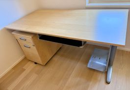 Schreibtisch Buche 160x80x74 cm mit Rollkorpus