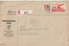 Bezirksschreiberei Liestal Fr. 0.20 Aerea, Fr. 0.10 - 1944