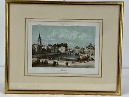 Zürich Ansicht 1840 Farblithographie Deroy gerahmt