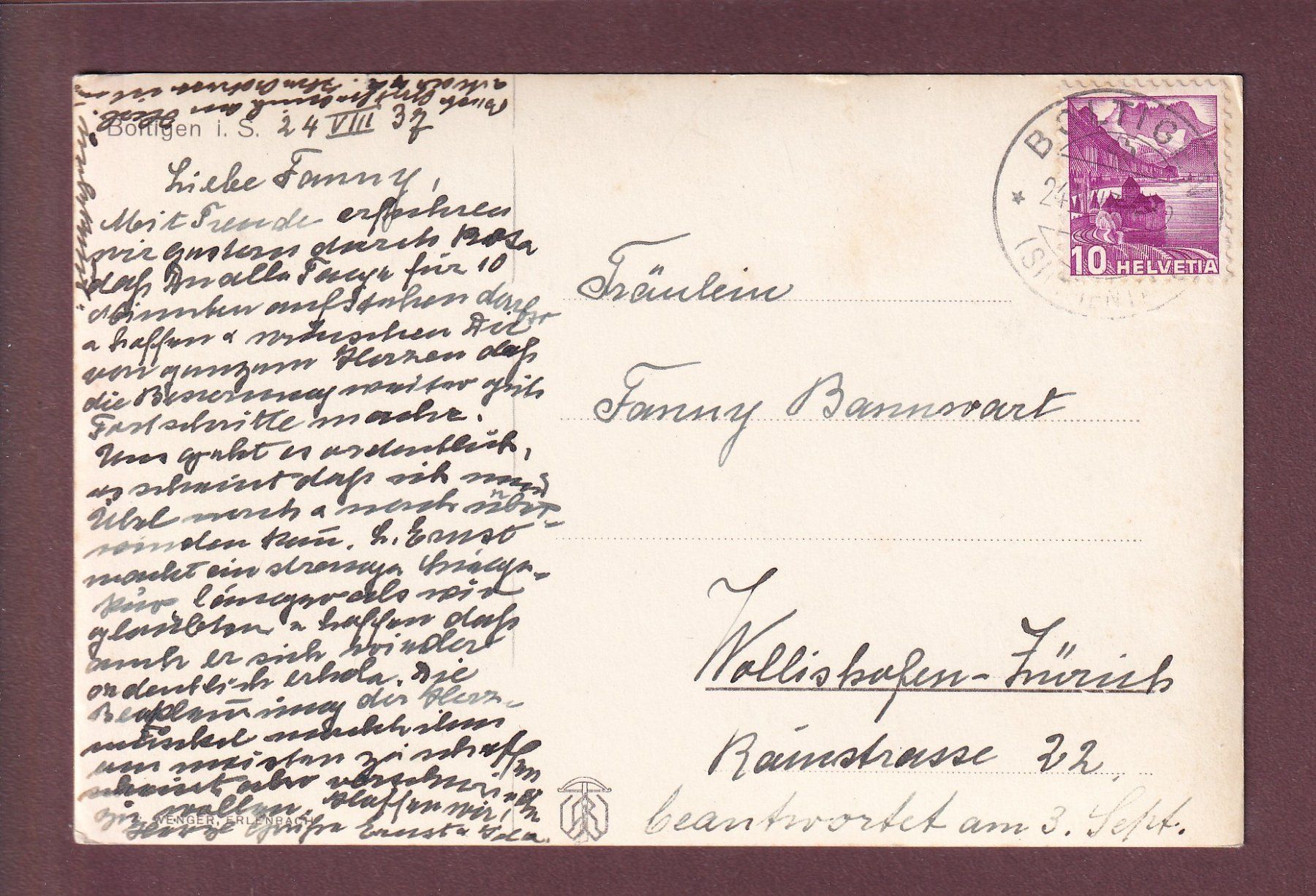 Ansichtskarten: BOLTIGEN - 1937 – Gebraucht aus Pully von nicecards 1