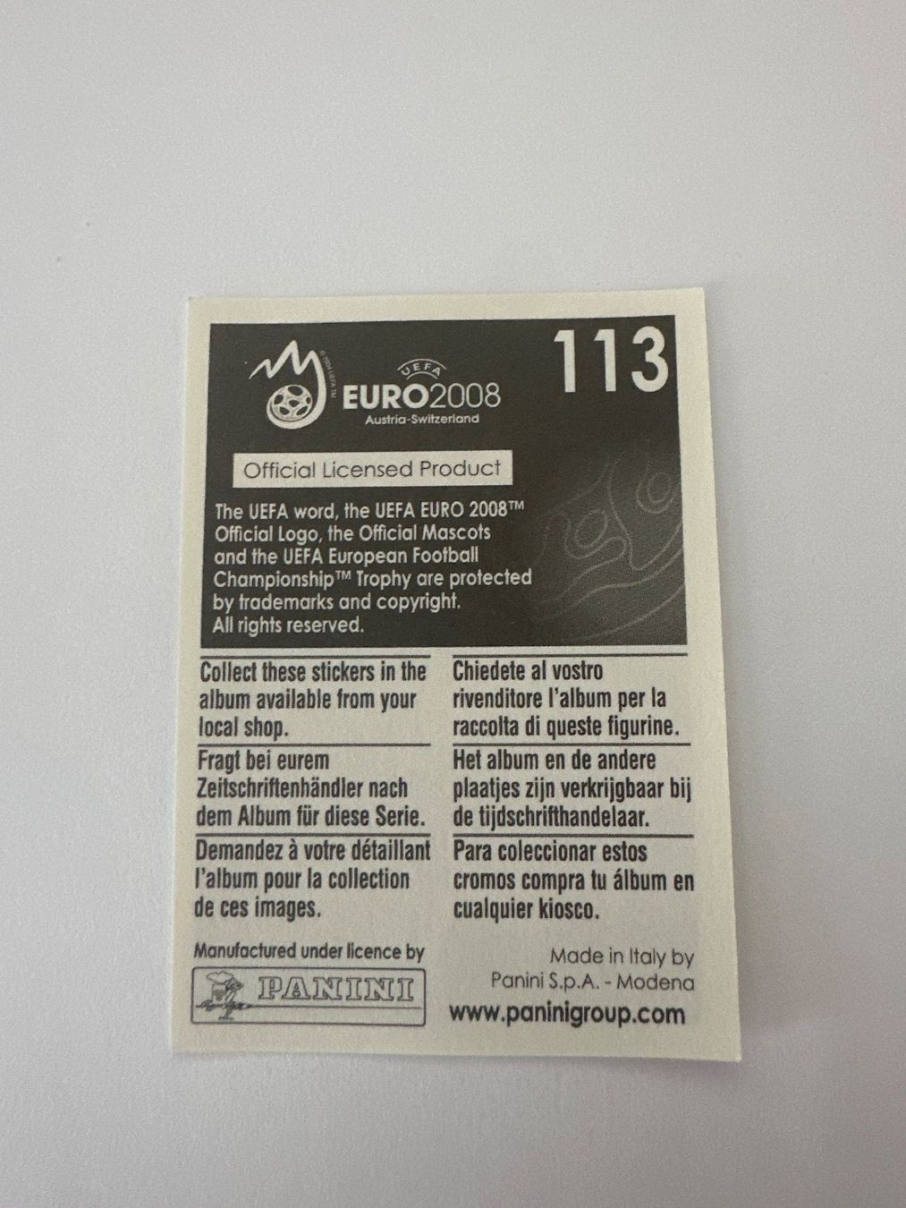 Panini Sammelbilder & Trading cards: Panini UEFA EM 2008 Sticker - Nr. 113 – Gebraucht aus Sulz AG von DealWerk 1