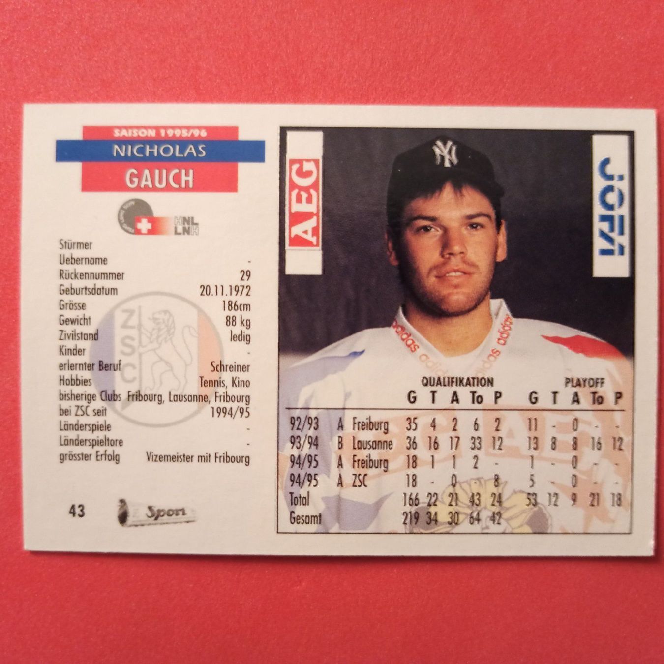 Carte collezionabili: Nicholas Gauch - ZSC Card - 1995/96 – Usato da Dübendorf venduto da kb86_MOVIE 1