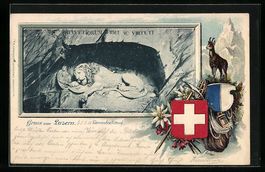 Litho Luzern, Löwendenkmal, Gams auf ei
