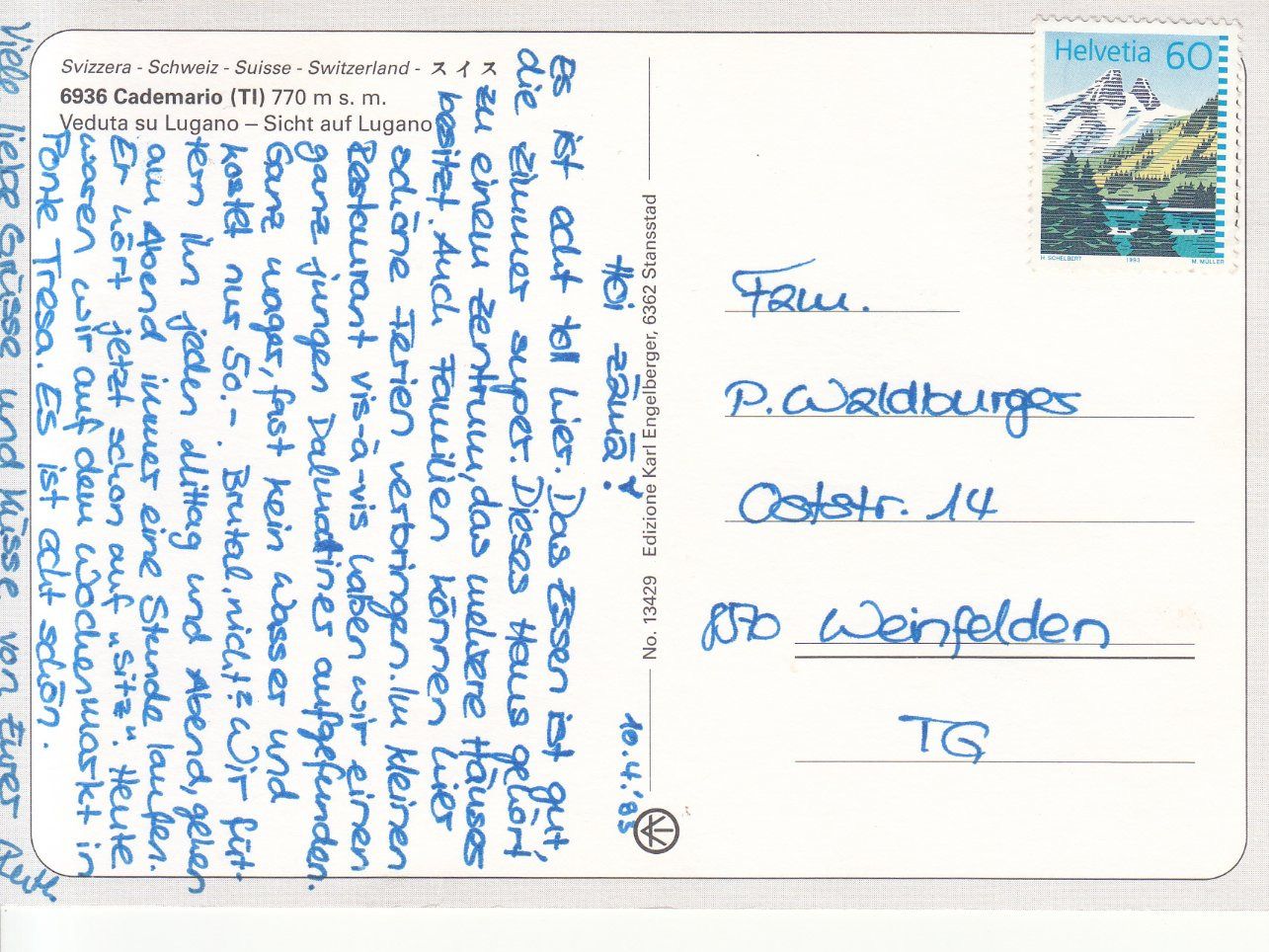 Ansichtskarten: Cademario 1983 – Gebraucht aus Bürglen TG von StampGraf 1