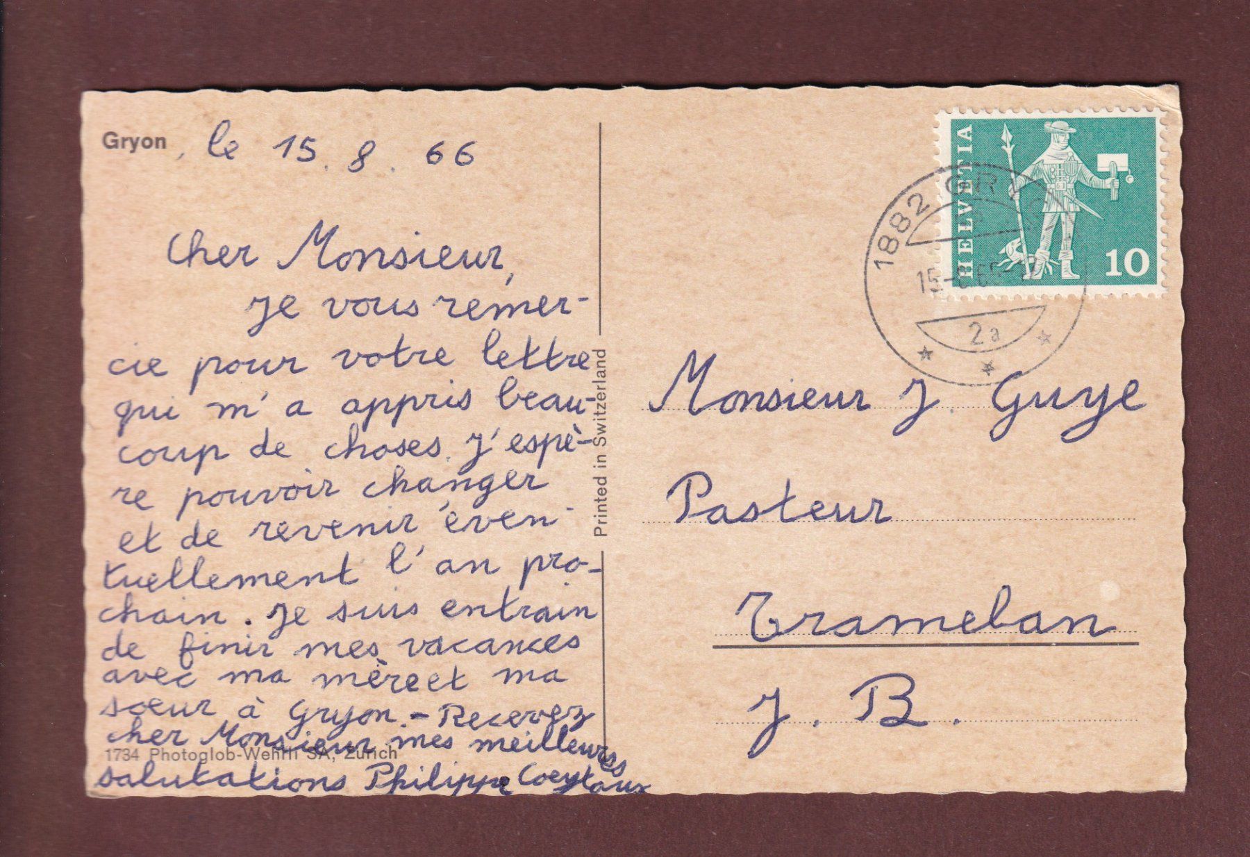Cartoline postali: GRYON - 1966 – Usato da Pully venduto da nicecards-shop 1