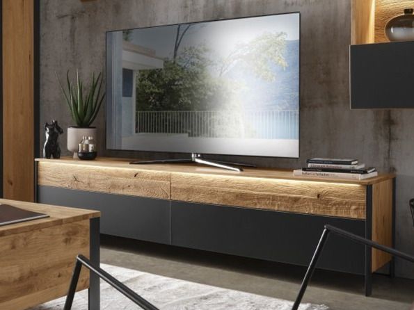 Mobili TV: Lowboard BOSTON Wildeiche massiv 200 cm Glas schwarz – Nuovo e nell'imballaggio originale da Unterentfelden venduto da moebelrufli