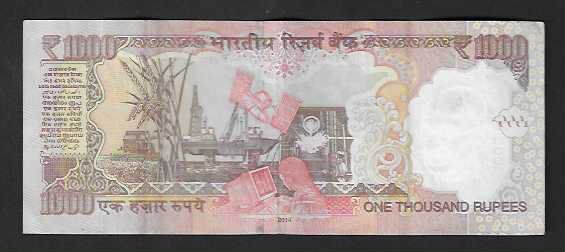 Banconote: India  1000  Rupees  2014  Gebraucht – Usato da Gordola venduto da coinsandnotes 1