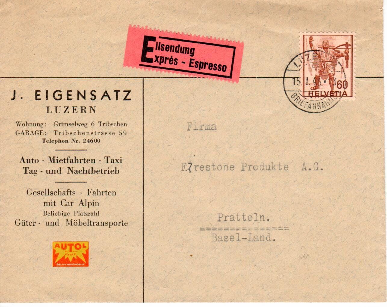 Tutti i francobolli: Brief, J. Eigensatz Garage Luzern – Usato da Wolhusen venduto da Curver9