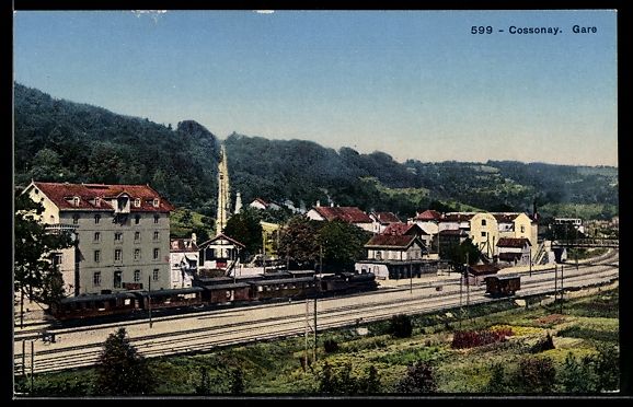 Ansichtskarten: AK Cossonay, Ankunft der Eisenbahn im Bahnhof – Gebraucht aus Berlin von bartko-reher