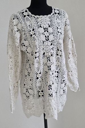 Gehäkelte Bluse Weiss mit Goldfaden, Grösse S/M