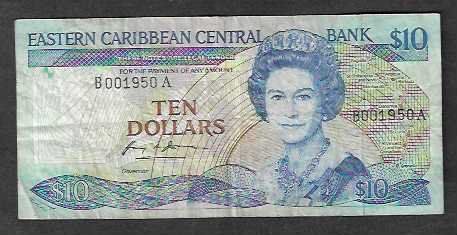 Banconote: Est. Caribbean   10  Dollars  Gebraucht – Usato da Gordola venduto da coinsandnotes