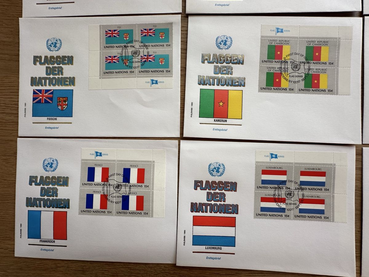 Alle Briefmarken: Nations Unies - 16x Flaggen FDC 4er Blocks – Gebraucht aus Schmitten / FR von Samsara169 3