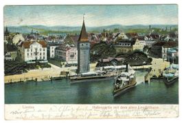 AK Lindau Hafenpartie mit Leuchtturm Prägekarte 1905