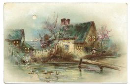 Gegen Licht halten ! Bauernhaus am See - Litho um 1900