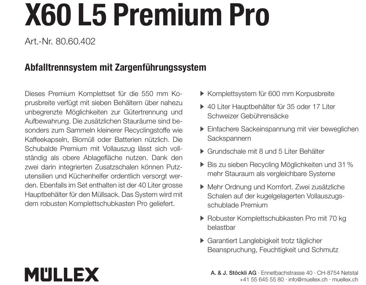 Müllex Cestini per rifiuti: 064 Müllex Abfallsystem X60 L5 Premium Pro – Nuovo e nell'imballaggio originale da Derendingen venduto da Meisterstuecke 2