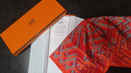 Hermès Orange Silk Carre Cube 45