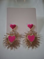 Boucles d'oreilles Ex voto cœurs rose NEUVES 