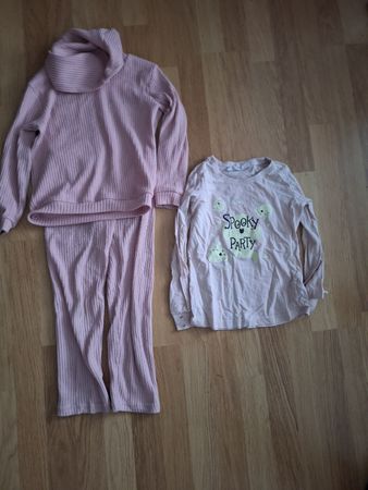 Kinderkleider-Set: Rosa Strick + Halloween Shirt Gr. 110/116