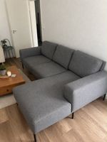 Ecksofa mit Ottomane grau Stoff guter Zustand