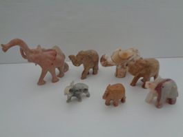 7 Elefanten aus Marmor & Speckstein