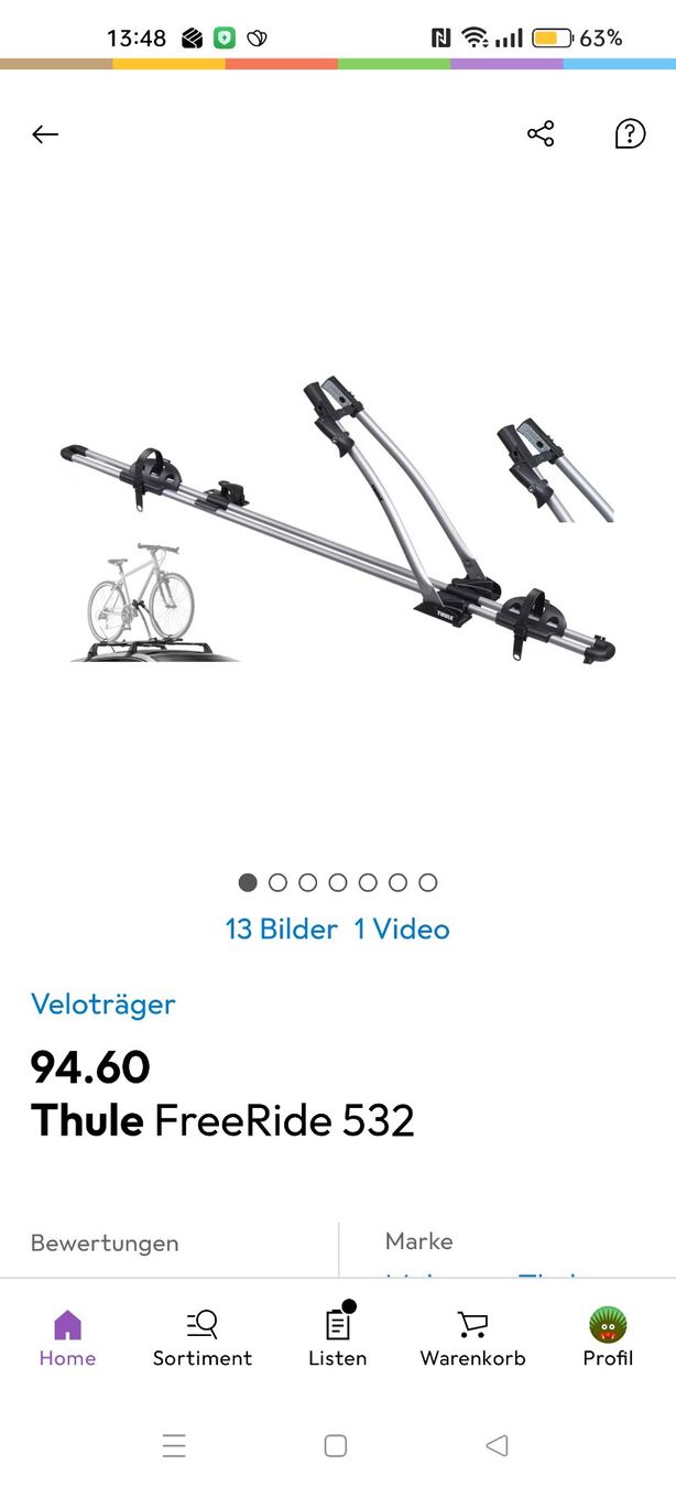 Thule Barres de toit: 3 Veloträger Thule Freeride 532 – D'occasion à Hofstetten SO par Wolke1909 2