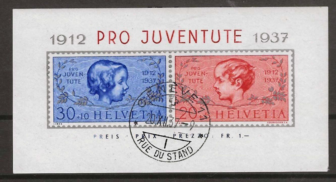 Alle Briefmarken: 1937 : Pro Juventute Block - Ersttag, signiert – Gebraucht aus Gümligen von Geniusbuy