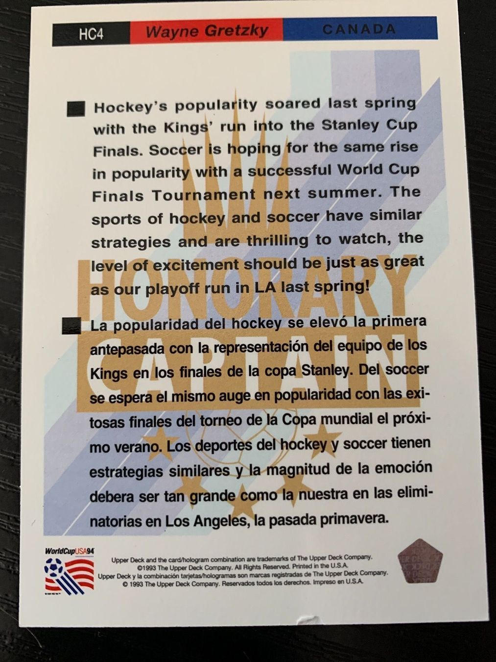 NHL Sammelbilder & Trading cards: Wayne Gretzky The Great One World Cup 94 – Gebraucht aus Heimberg von  1
