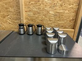6 Tisch Abfalleimer & 3 Thermoskrüge 0,9 Liter