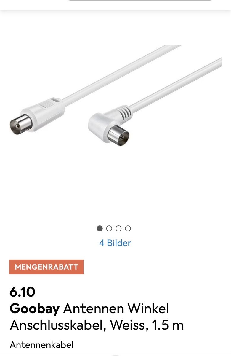 Cavi: Antennenkabel Winkel Weiss 1.5m Neu – Nuovo e nell'imballaggio originale da Luzern venduto da Deox26