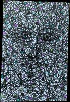 behind - Outsider Art Gesicht- Original Zeichnung Karte
