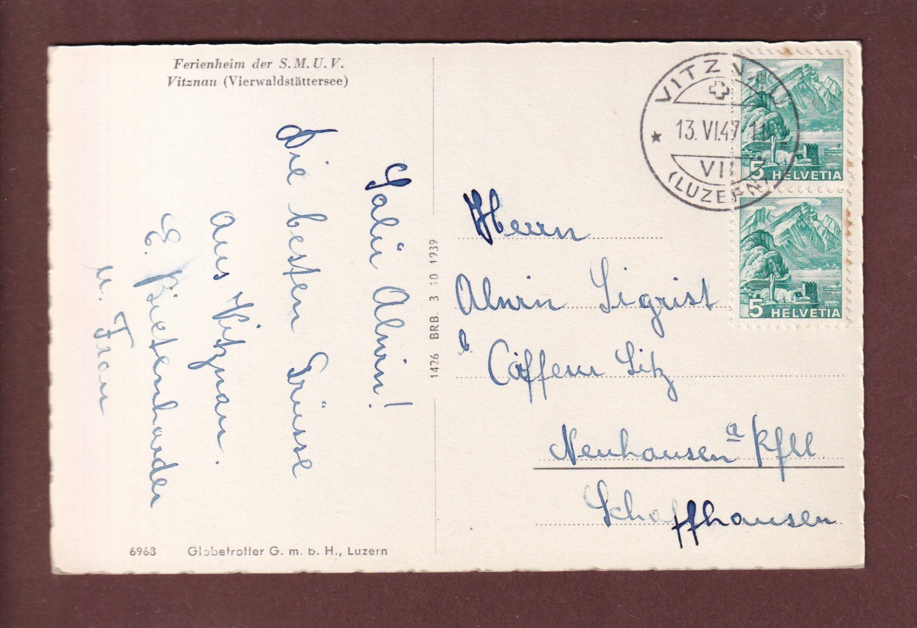 Cartoline postali: VITZNAU - 1947 – Usato da Pully venduto da nicecards 1