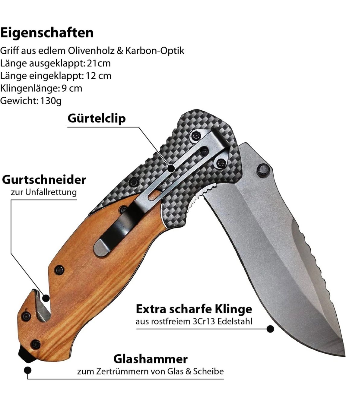 Accessori: Klappmesser  mit Holzgriff und Edelstahl Klinge – Nuovo e nell'imballaggio originale da Basel venduto da Seifehuesli 2