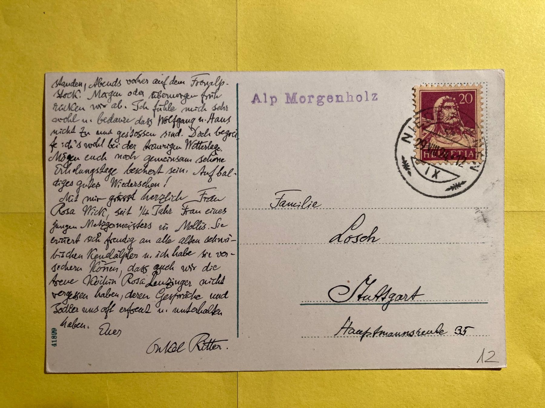 Cartoline postali: AK  Alp  Morgenholz,  29.VIII.24 – Nuovo (secondo la descrizione) da Grabs venduto da paggi01 1
