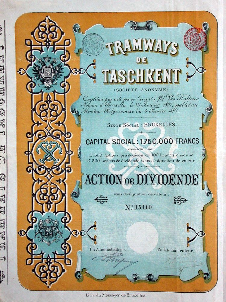Documenti: Tramways de Taschkent SA - 1897 – Usato da Solothurn venduto da Sgasche