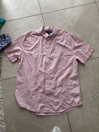Tommy Hilfiger Hemd rosa kurzarm Gr. L Classic Fit Herren