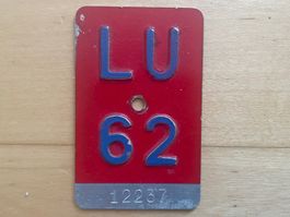 Alte Velo- Fahrrad-Nummer LU 1962 / Luzern Kontrollschild