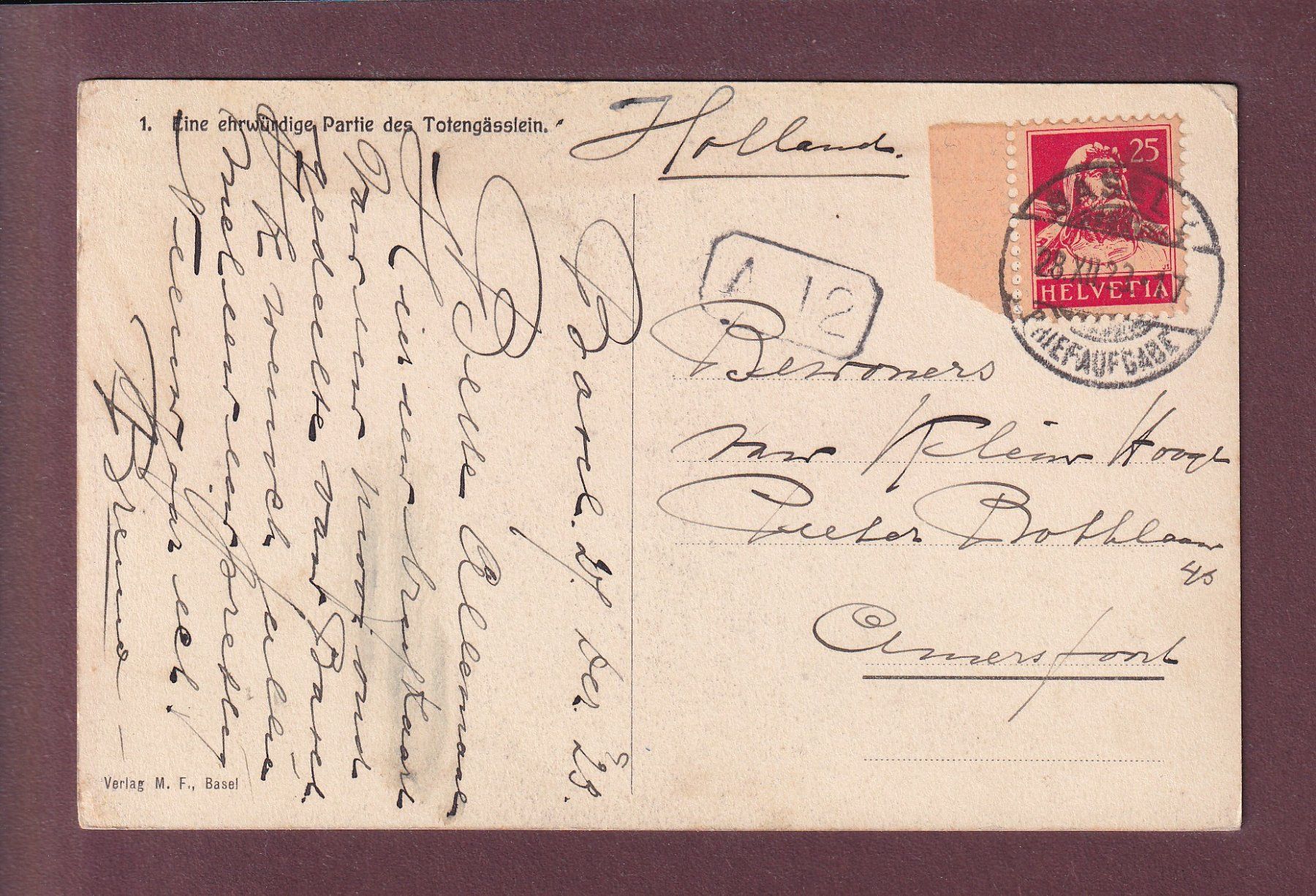 Ansichtskarten: Altes BASEL - Totengässlein - 1923 – Gebraucht aus Pully von nicecards 1