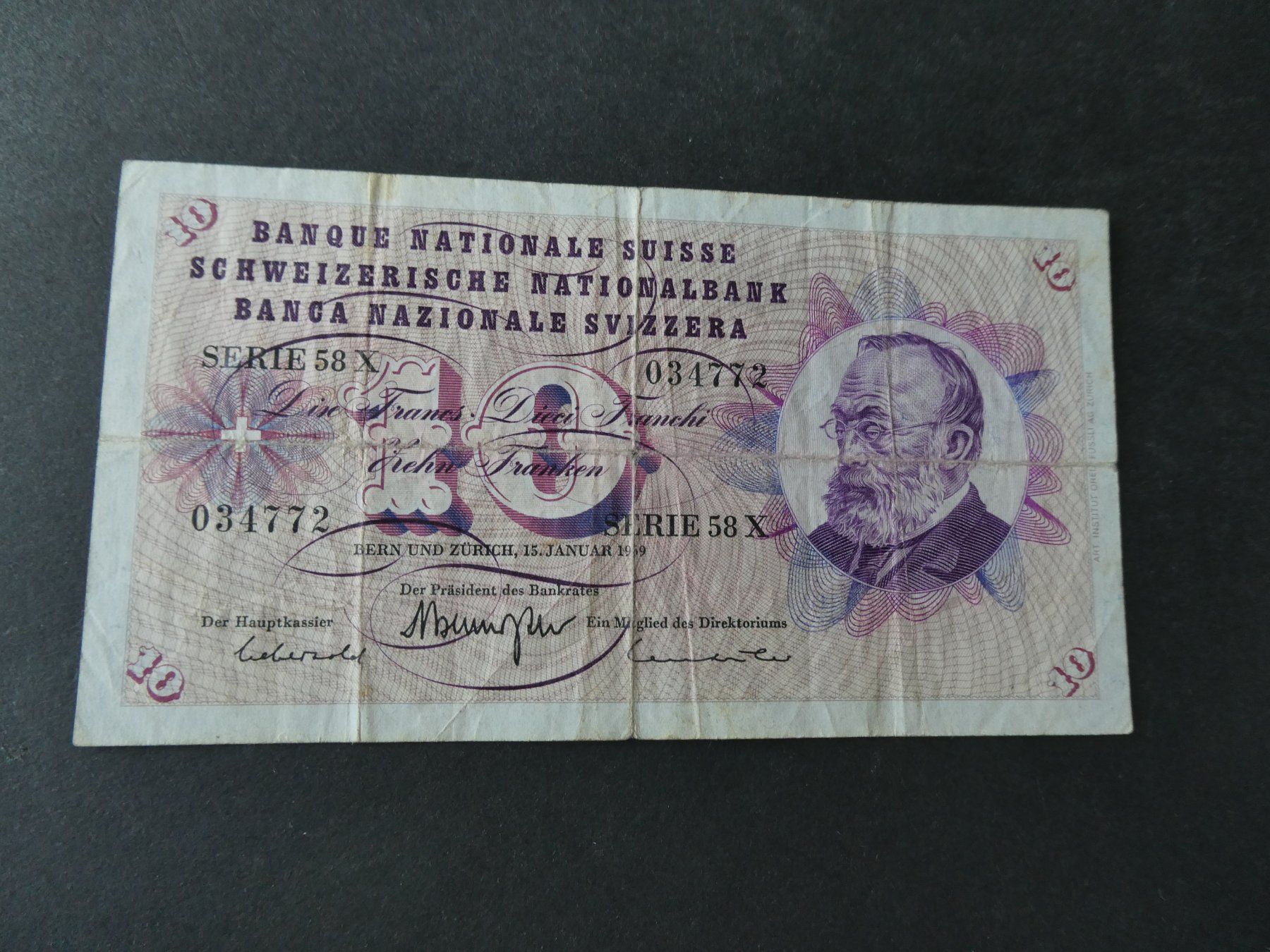 Banconote: Schweiz 1959,  10 Franken – Usato da Hinterforst venduto da Rohusri