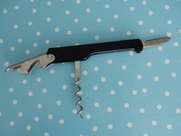 Vintage Taschenmesser Korkenzieher Flaschenöffner schwarz
