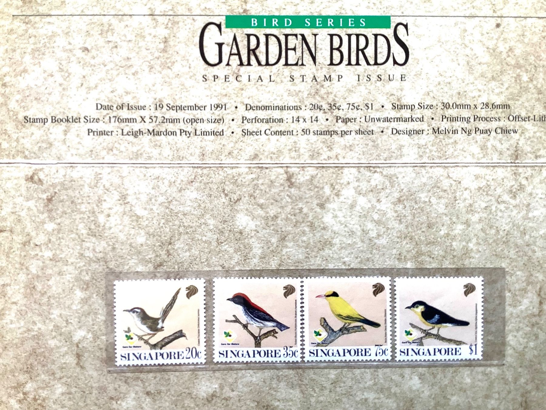 Tutti i francobolli: 1991 Singapur Folder Gartenvögel Satz** – Nuovo (secondo la descrizione) da Liestal venduto da Pep3 1