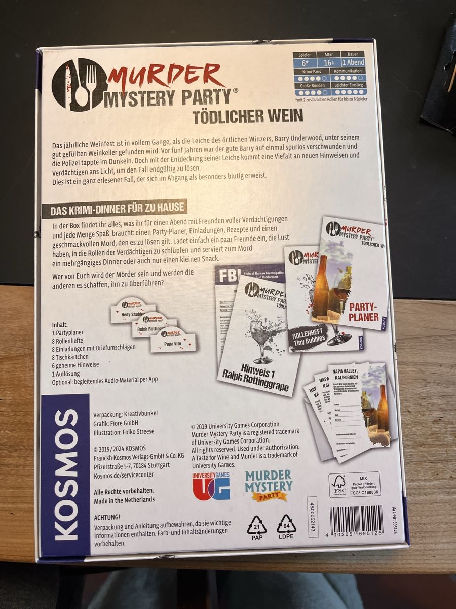 Kosmos Giochi: Krimi Dinner - Tödlicher Wein – Usato da Bussnang venduto da merelvdwestelaken 1