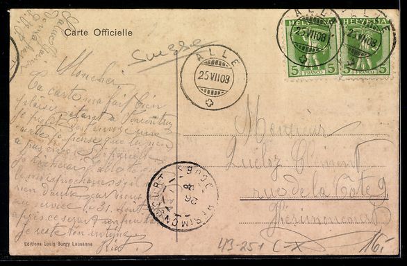 Cartoline postali: Pruntrut, Kantonales Musikfest 1908, Bli – Usato da Berlin venduto da bartko-reher 1