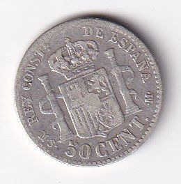 Alle Münzen: Spanien 50 cent 1880 ss+ – Gebraucht aus Neuchâtel von karlpierrino 1