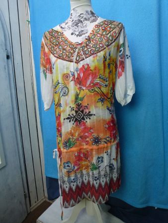 SOMMERKLEID KURZARM TUNNELZUG GR 38 BUNTE FARBEN SÜSS