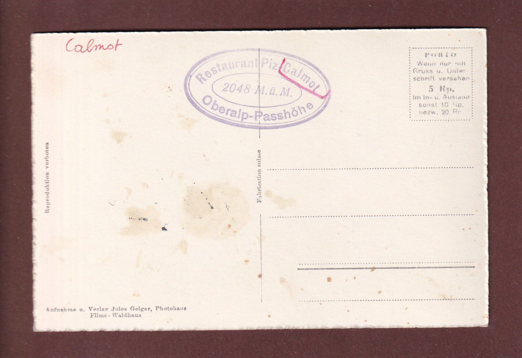 Cartoline postali: CALMOT - Baumberger-Denkmal – Usato da Pully venduto da nicecards 1