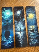 3x Lesezeichen-Buchzeichen-Segelschiff-Meer-Nacht-Ferne-See