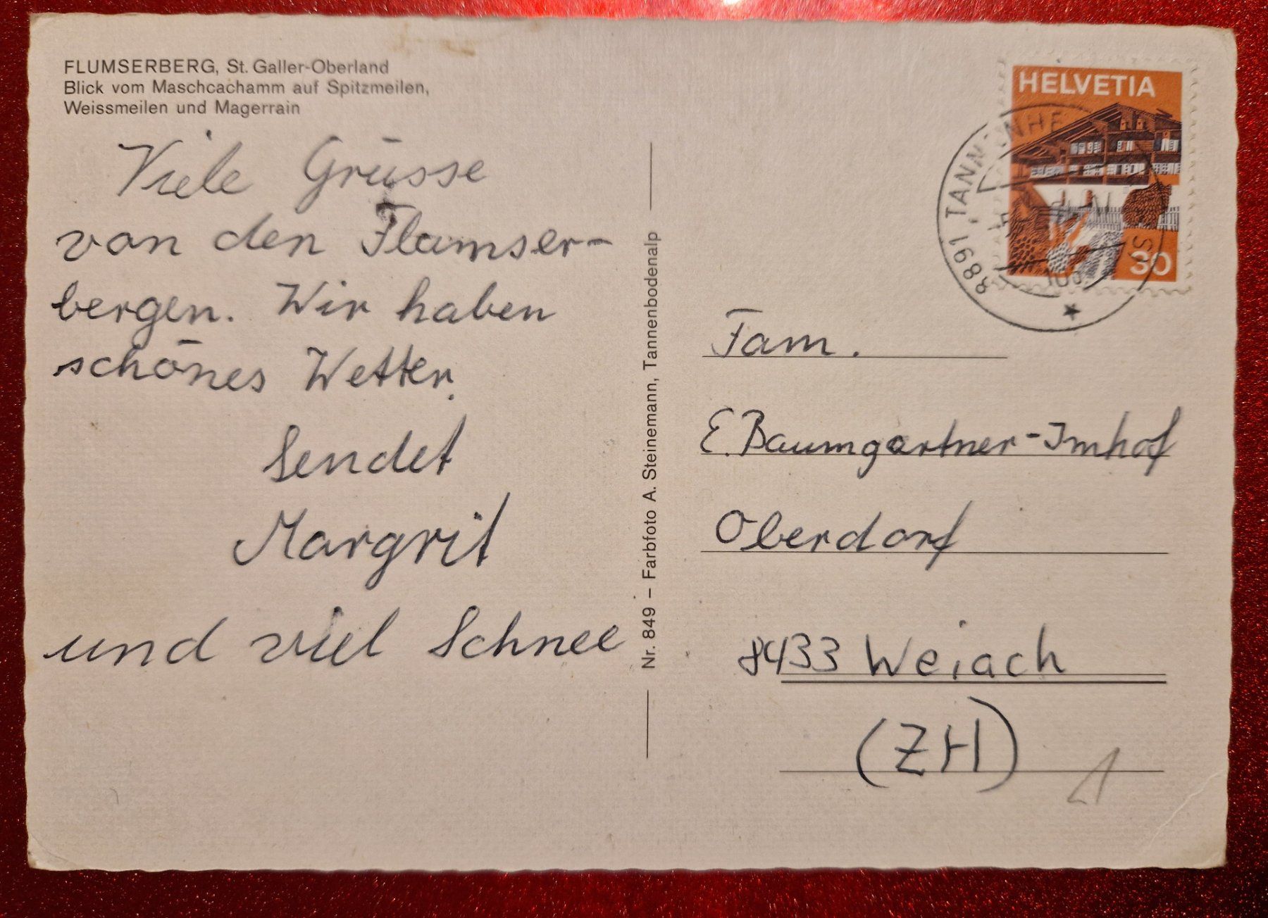Cartoline postali: Winterlandschaft Flumserberg 1974 – Usato da Melchnau venduto da Fishel 1