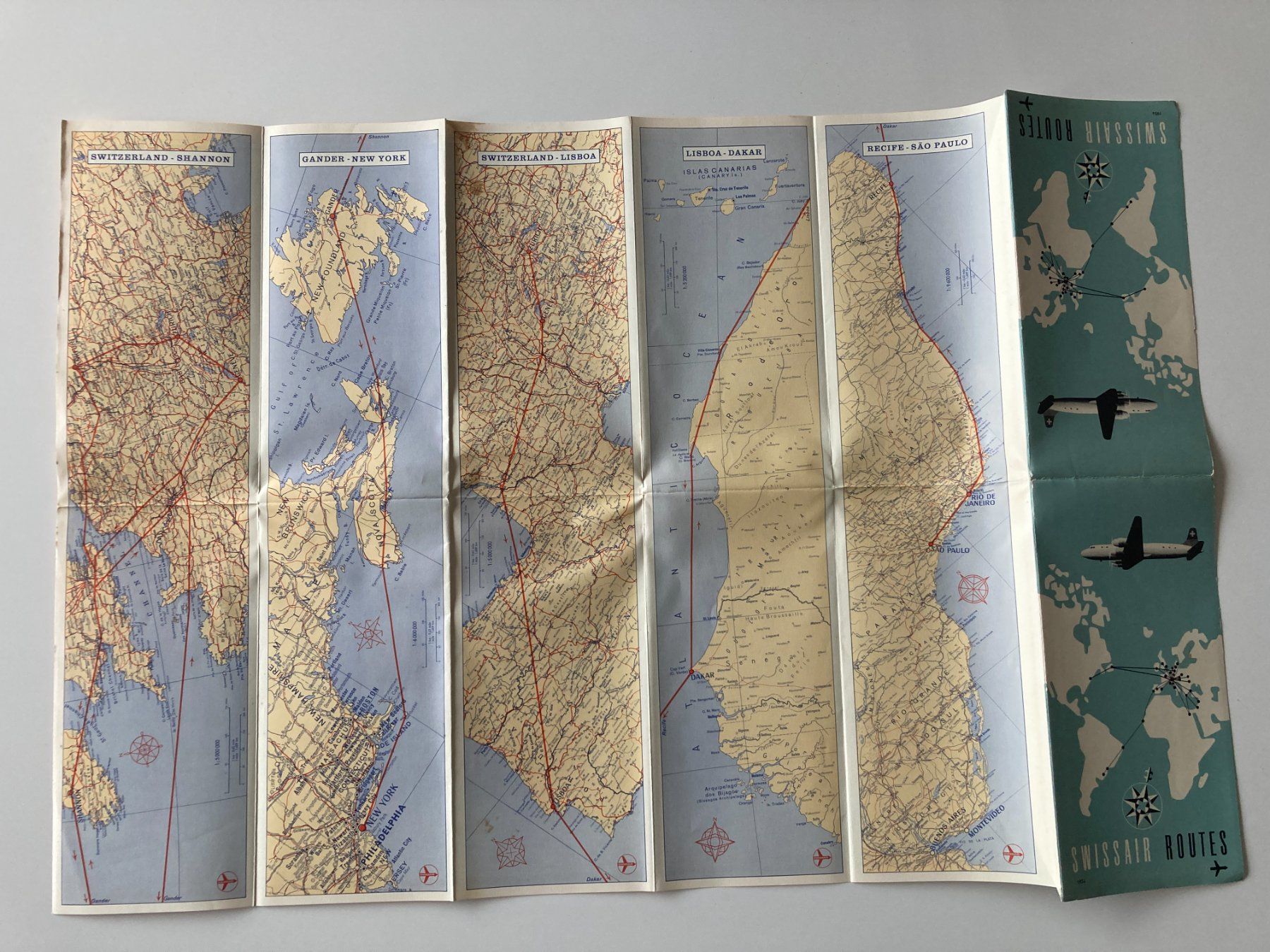 Landkarten & Atlanten: Swissair Route Plan 1954 – Gebraucht aus Wil SG von Pin05 1