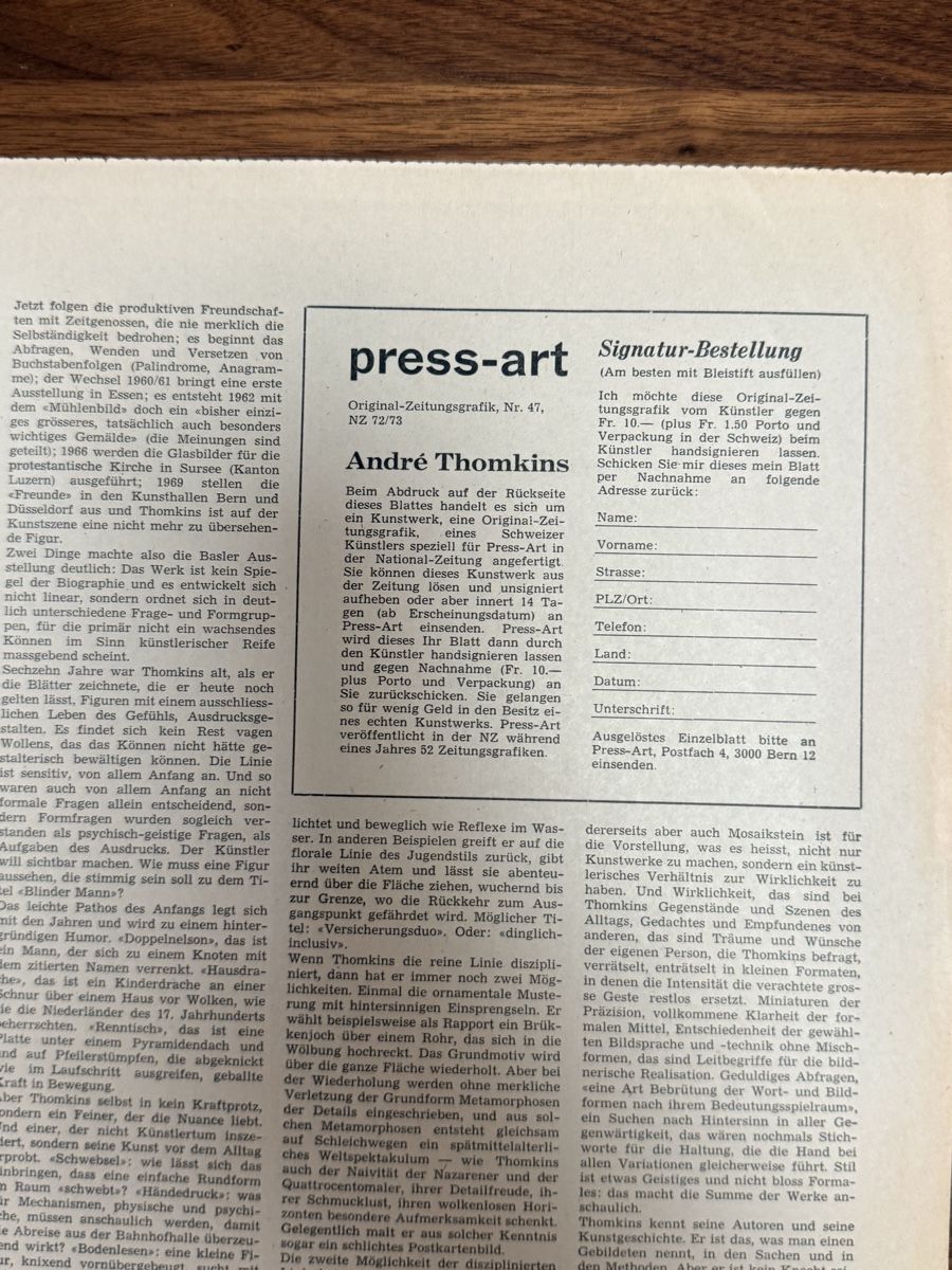 Grafica & Litografie: Andre Thomkins  - Offsetdruck handsigniert – Usato da Solothurn venduto da NUVICO 2